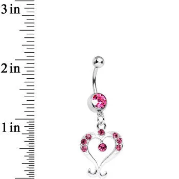 Pink Gem Fanciful Arched Heart Dangle Belly Ring