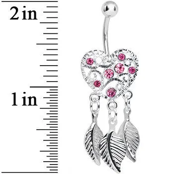Pink Gem Filigree Heart Dreamcatcher Dangle Belly Ring