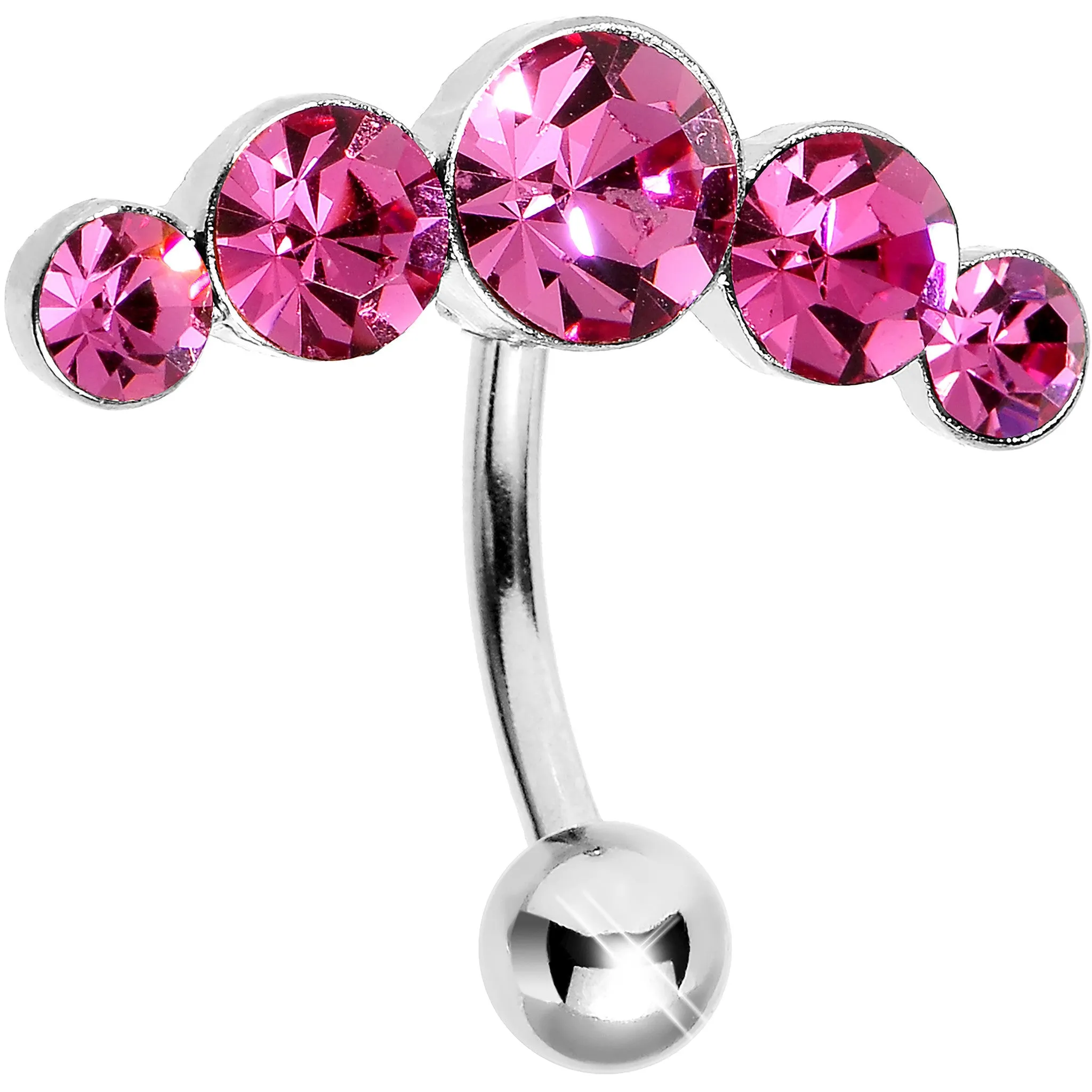 Pink Gem Five Across Top Mount Belly Ring