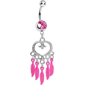 Pink Gem Heart Full of Dreamcatcher Dangle Belly Ring