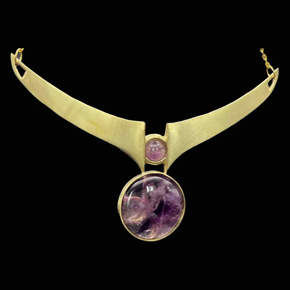 Piper at the Gates of Dawn Necklace :: Brass :: Smooth Amethyst