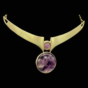 Piper at the Gates of Dawn Necklace :: Brass :: Smooth Amethyst