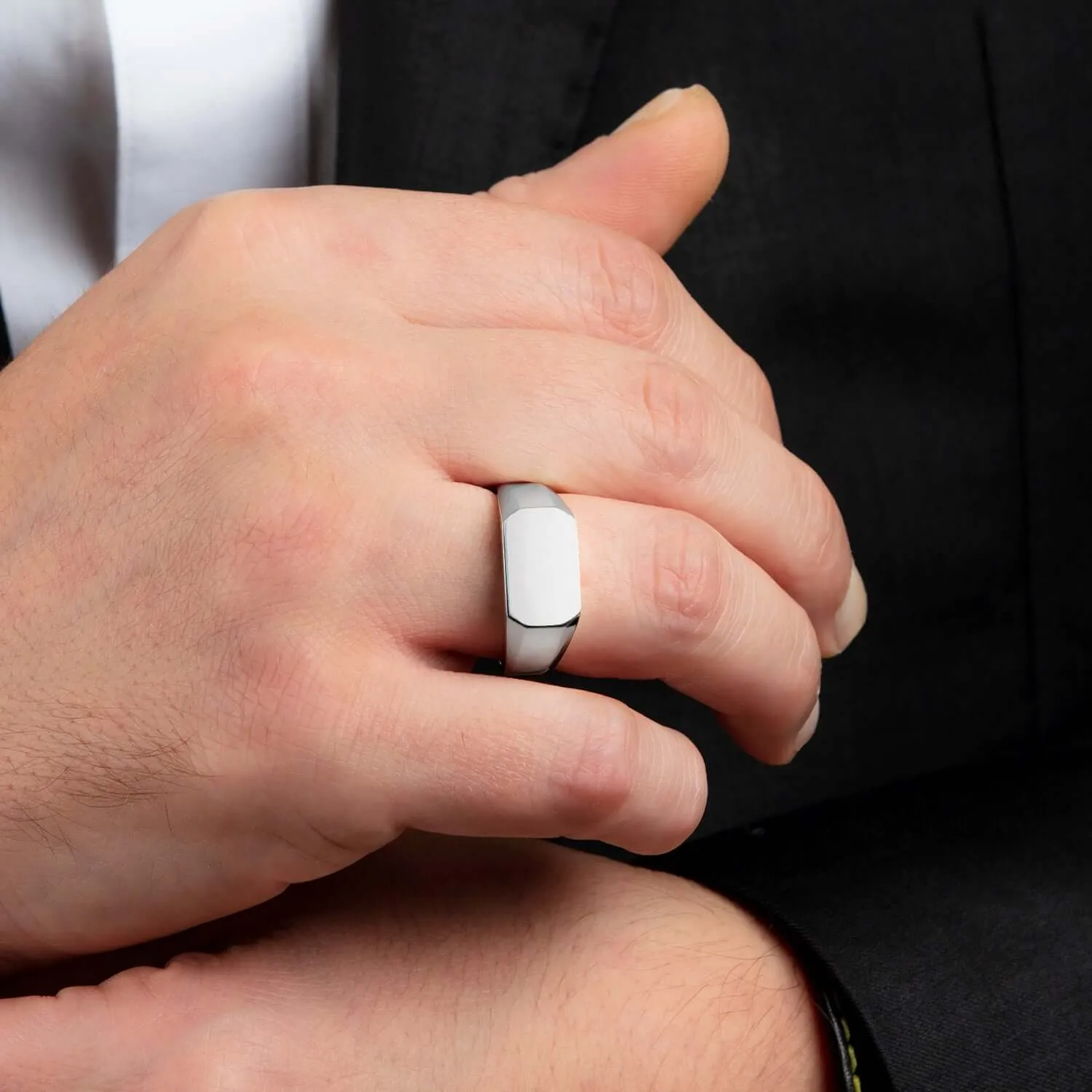 Plain Rectangle Signet Ring for Man in Solid 925 Sterling Silver