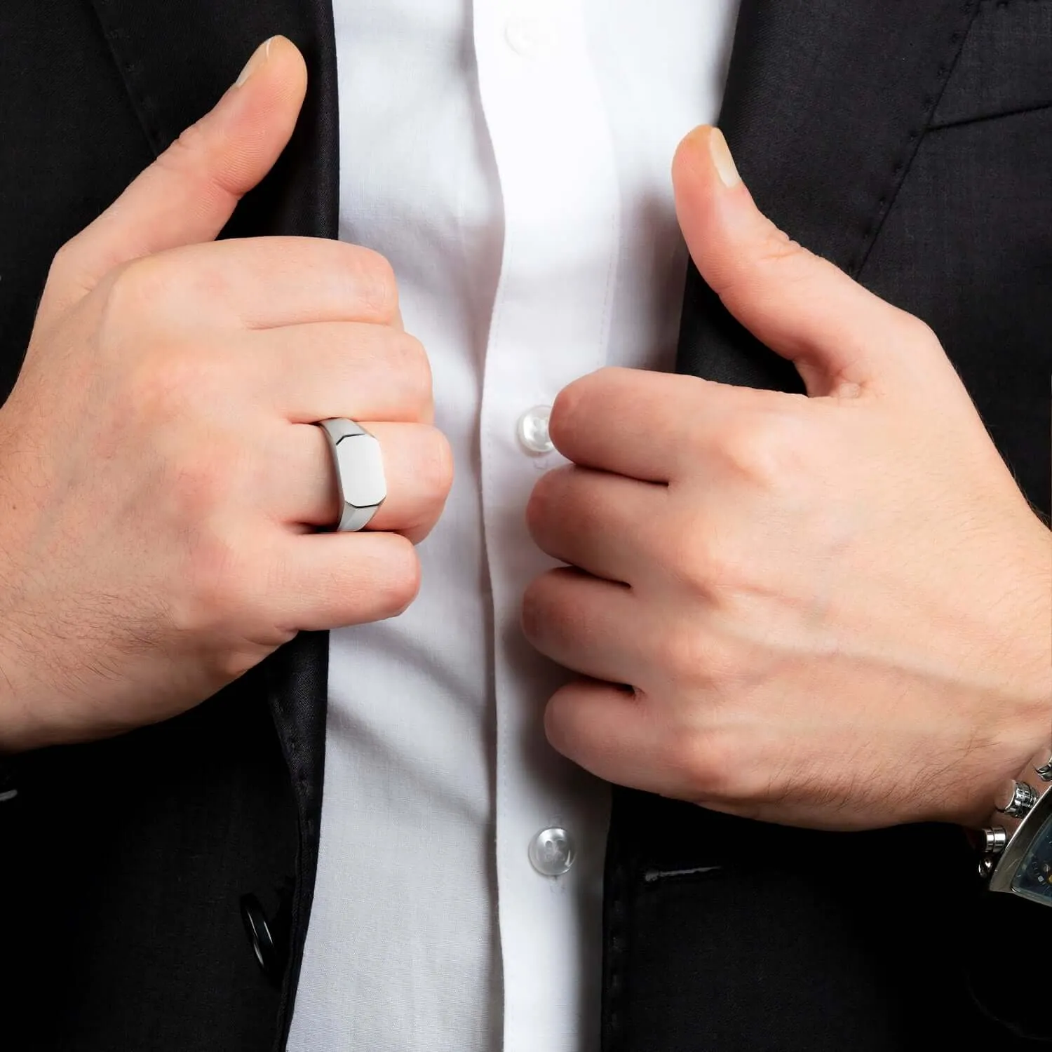 Plain Rectangle Signet Ring for Man in Solid 925 Sterling Silver
