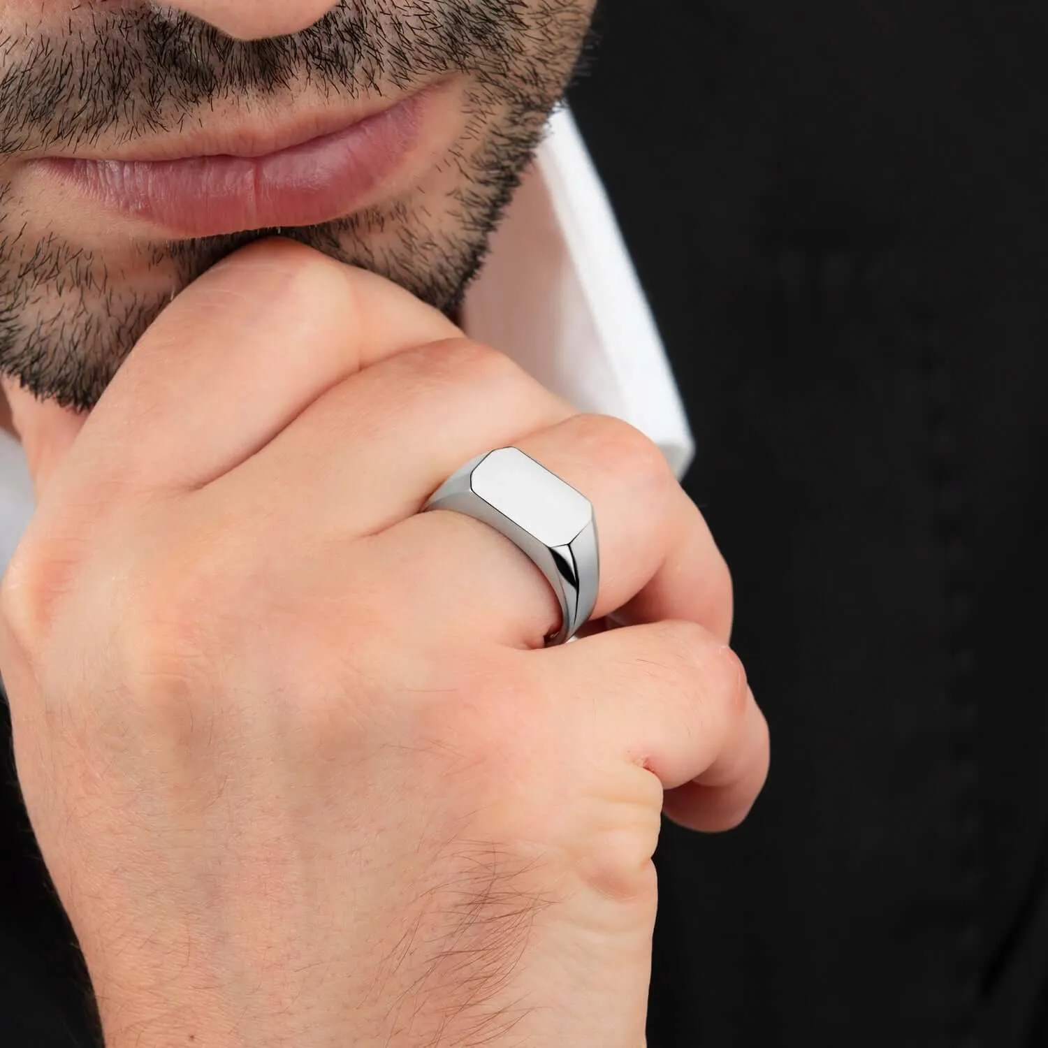 Plain Rectangle Signet Ring for Man in Solid 925 Sterling Silver