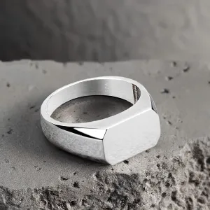 Plain Rectangle Signet Ring for Man in Solid 925 Sterling Silver