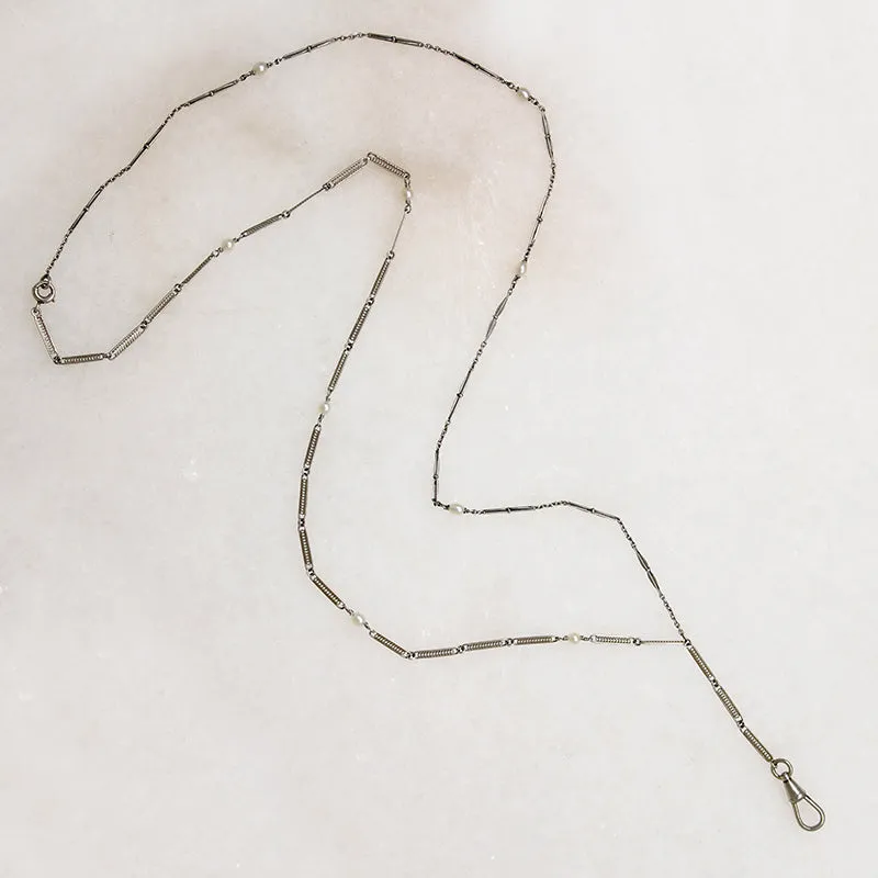 Platinum & Pearl Fancy Link "Y" Chain by Ancient Influences