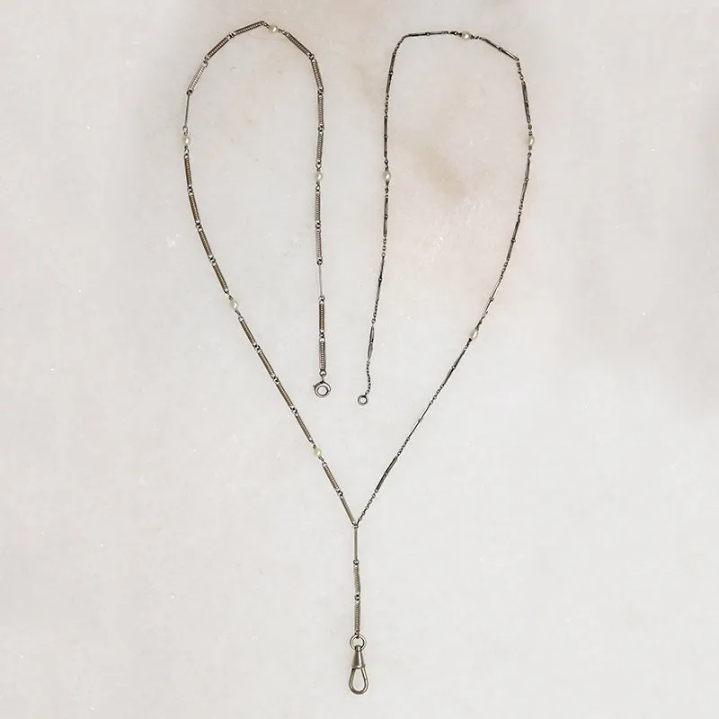 Platinum & Pearl Fancy Link "Y" Chain by Ancient Influences