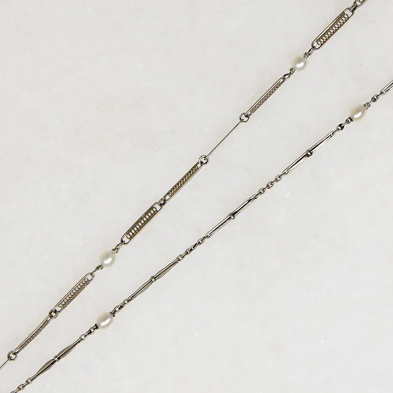 Platinum & Pearl Fancy Link "Y" Chain by Ancient Influences
