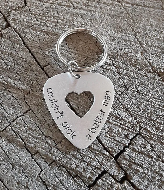 Playable aluminum guitar pick key chain