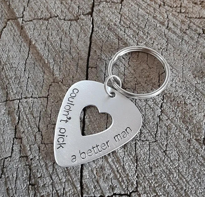 Playable aluminum guitar pick key chain