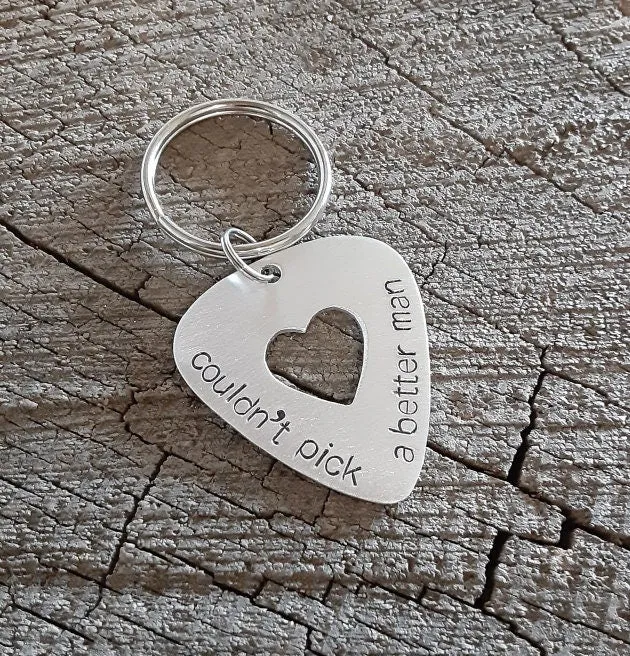 Playable aluminum guitar pick key chain