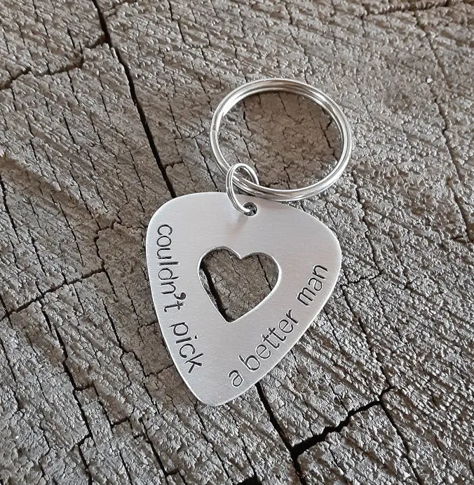 Playable aluminum guitar pick key chain