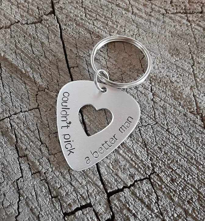 Playable aluminum guitar pick key chain
