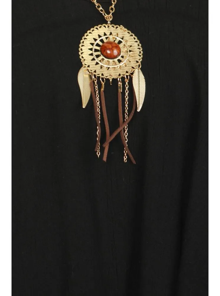 Plus Size Flowy Dream Catcher Necklace Black Top
