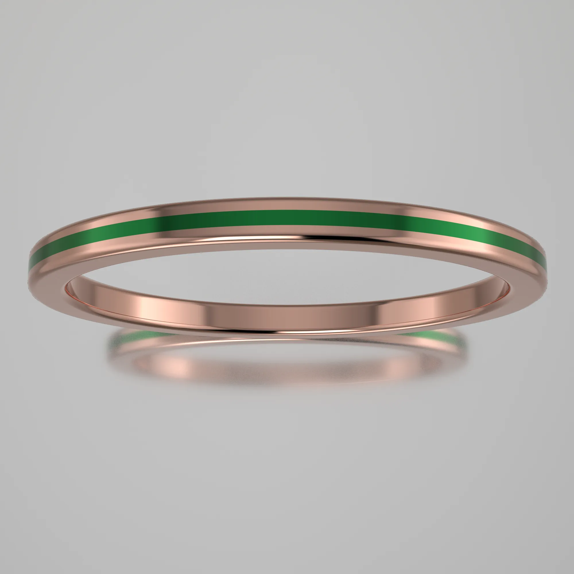 Polished Rose Gold 1.5mm Stacking Ring Green Resin