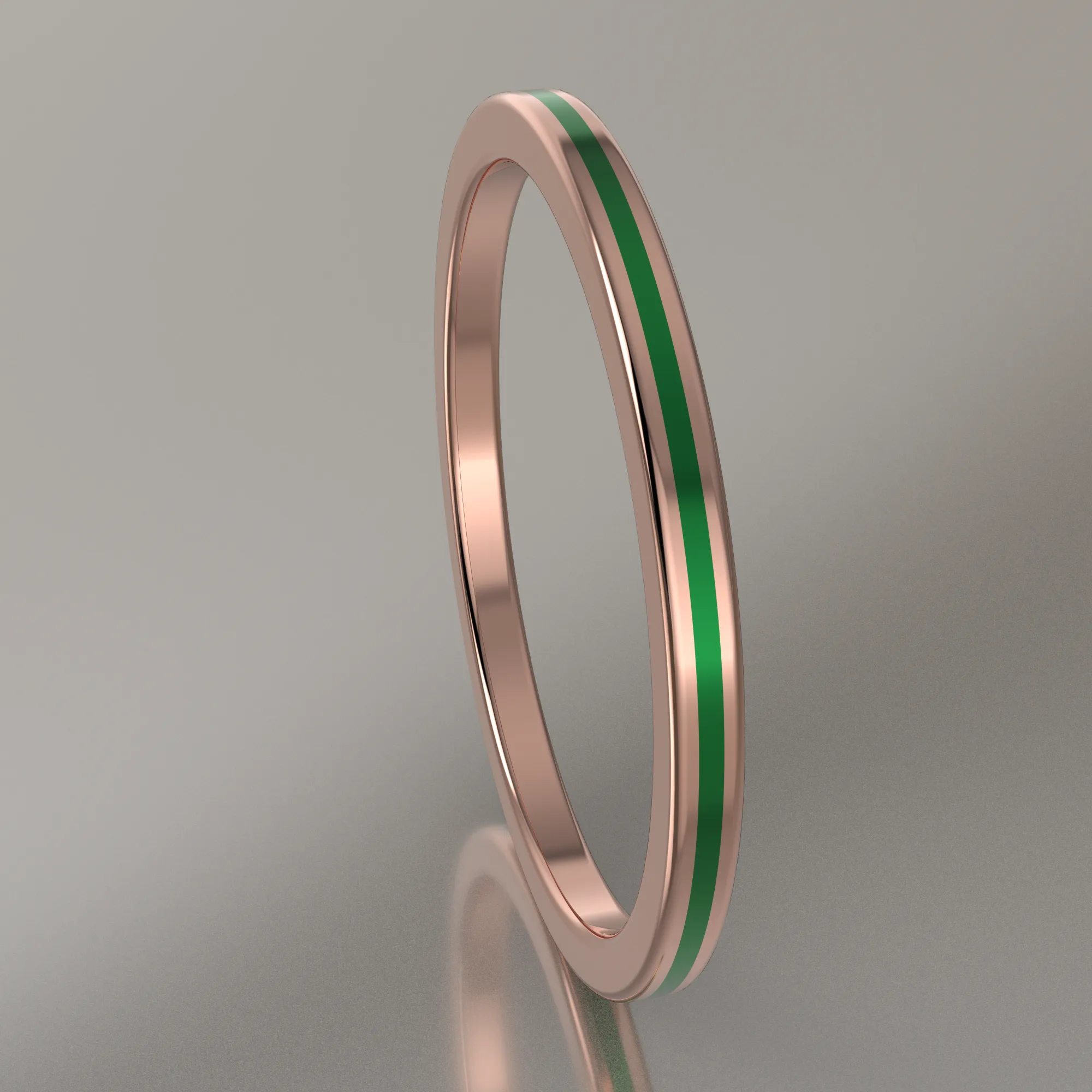 Polished Rose Gold 1.5mm Stacking Ring Green Resin