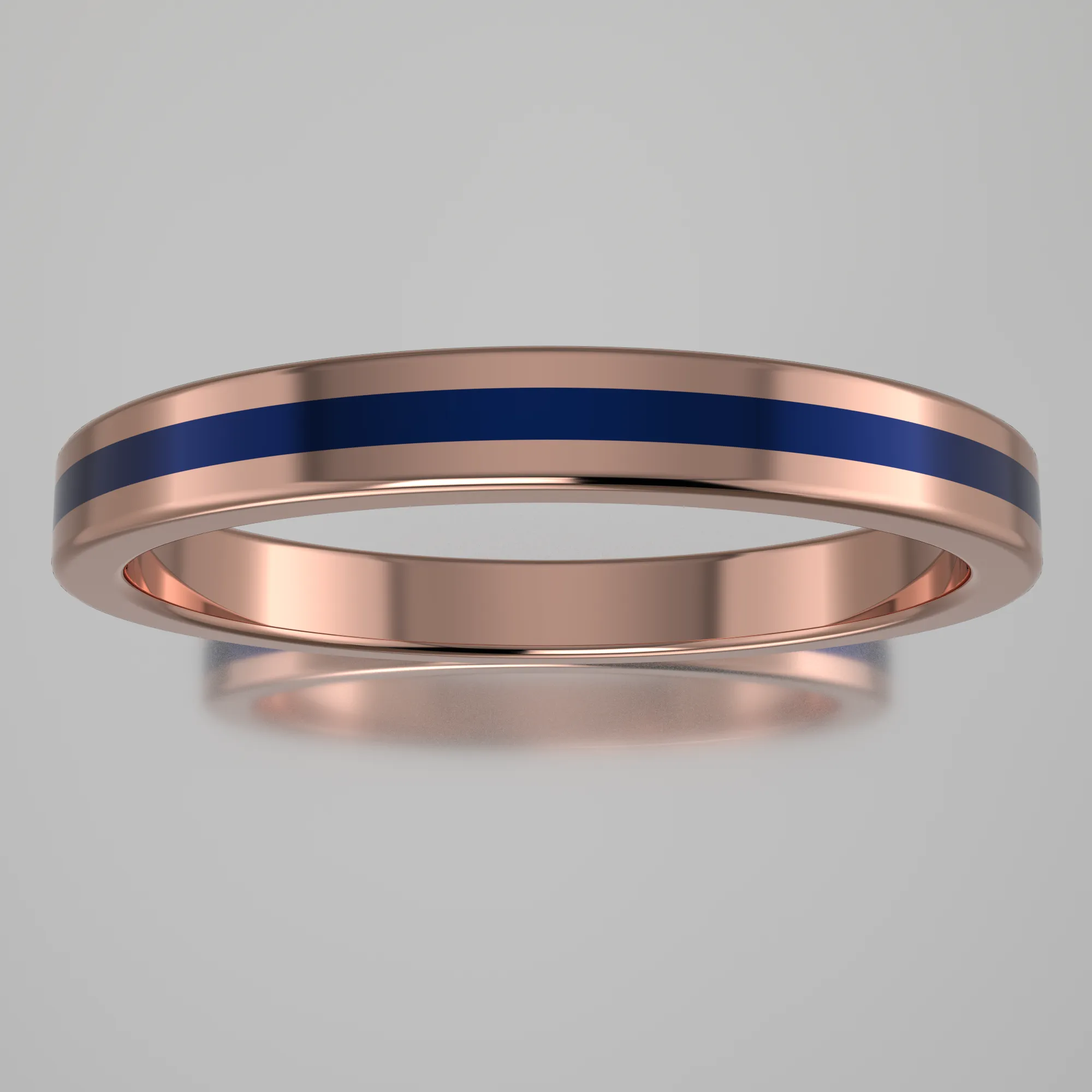 Polished Rose Gold 2.5mm Stacking Ring Dark Blue Resin