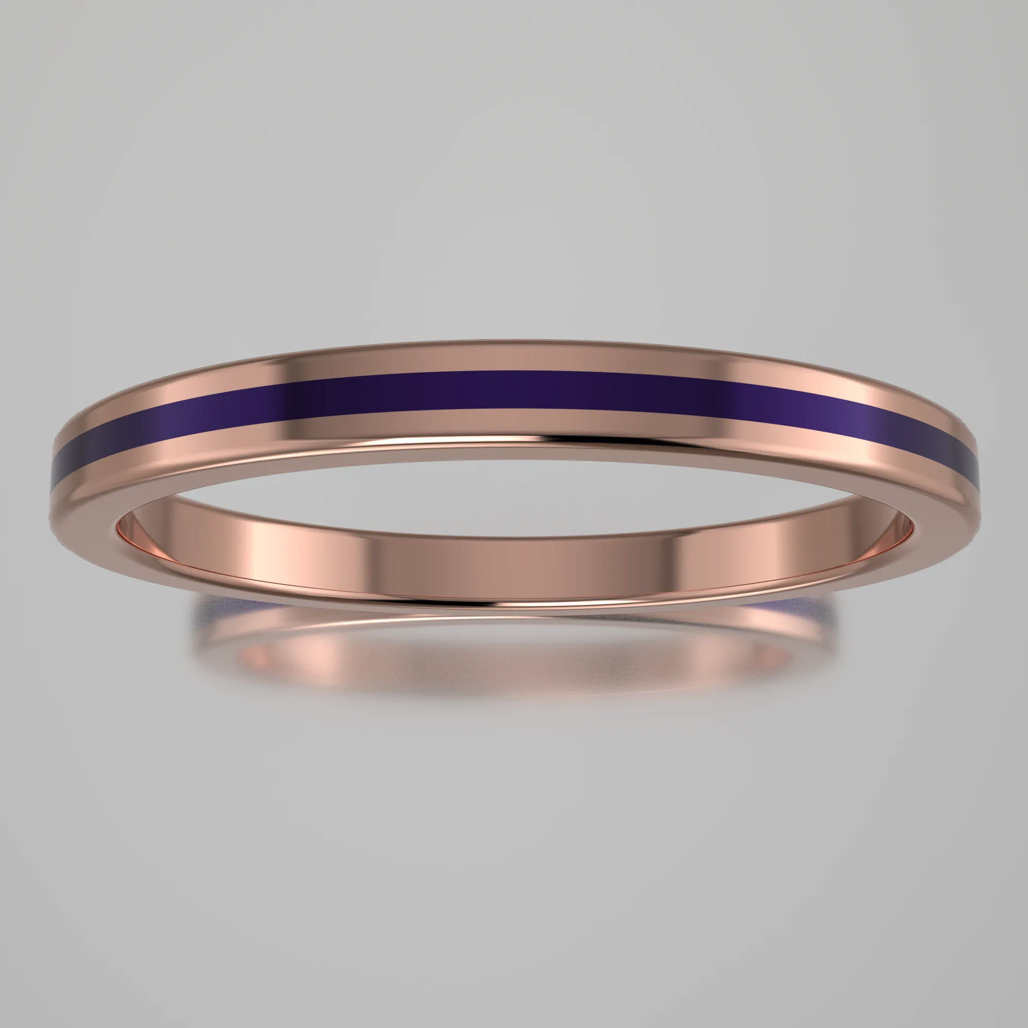 Polished Rose Gold 2mm Stacking Ring Purple Resin