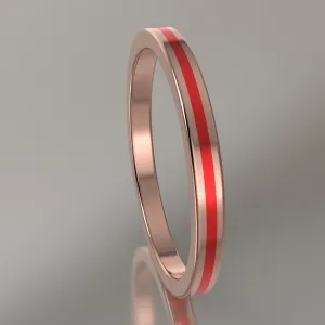 Polished Rose Gold 2mm Stacking Ring Red Resin