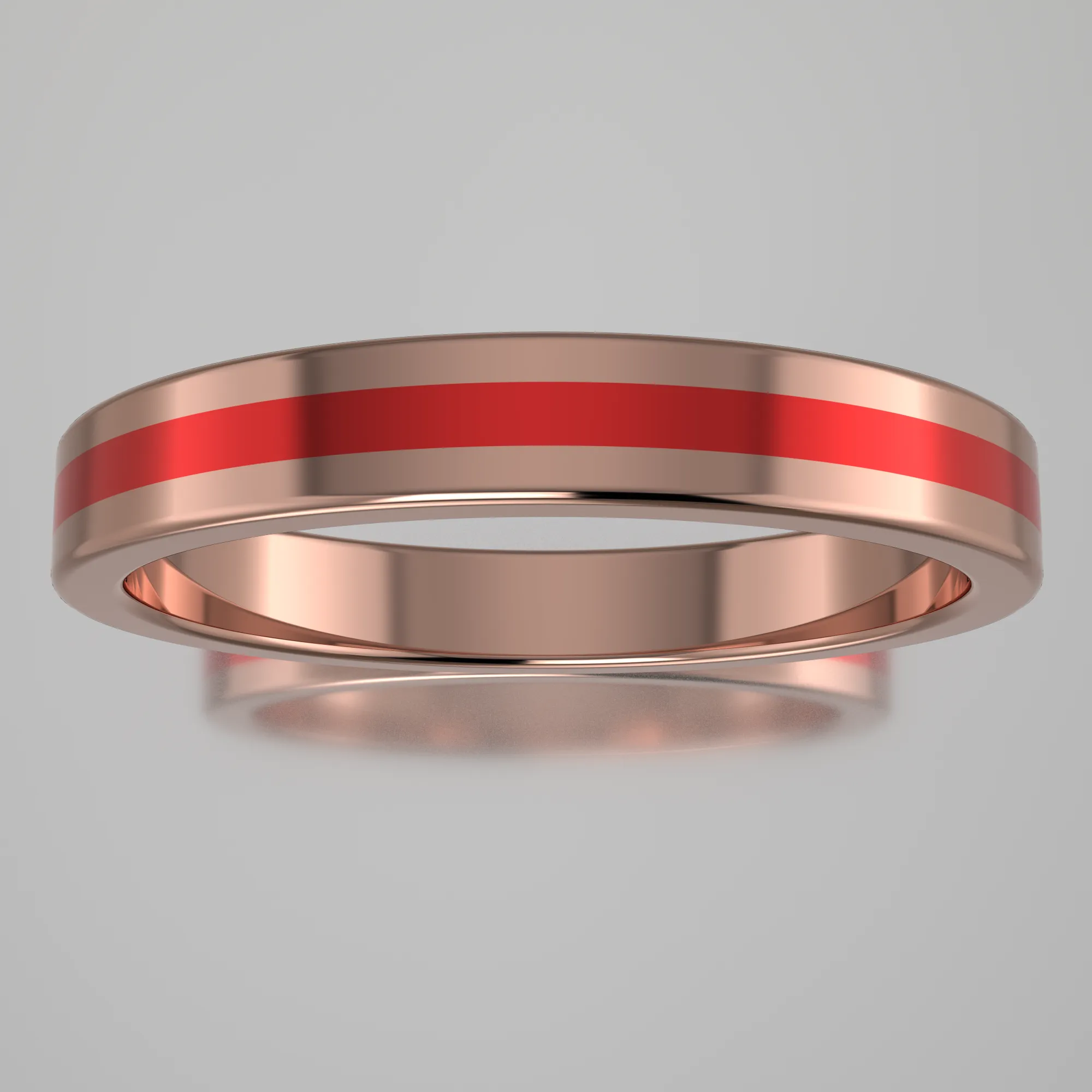 Polished Rose Gold 3mm Stacking Ring Red Resin