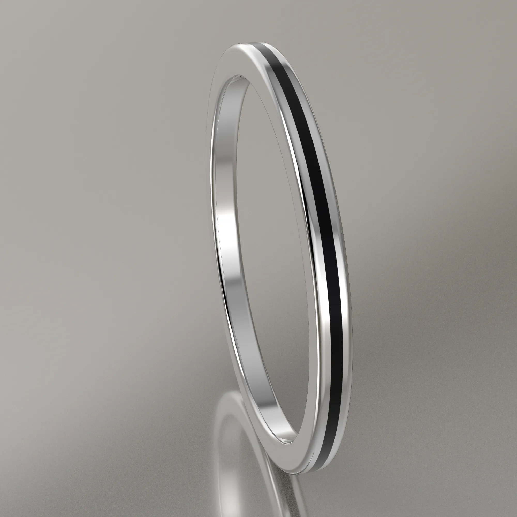Polished Sterling Silver 1.5mm Stacking Ring Black Resin