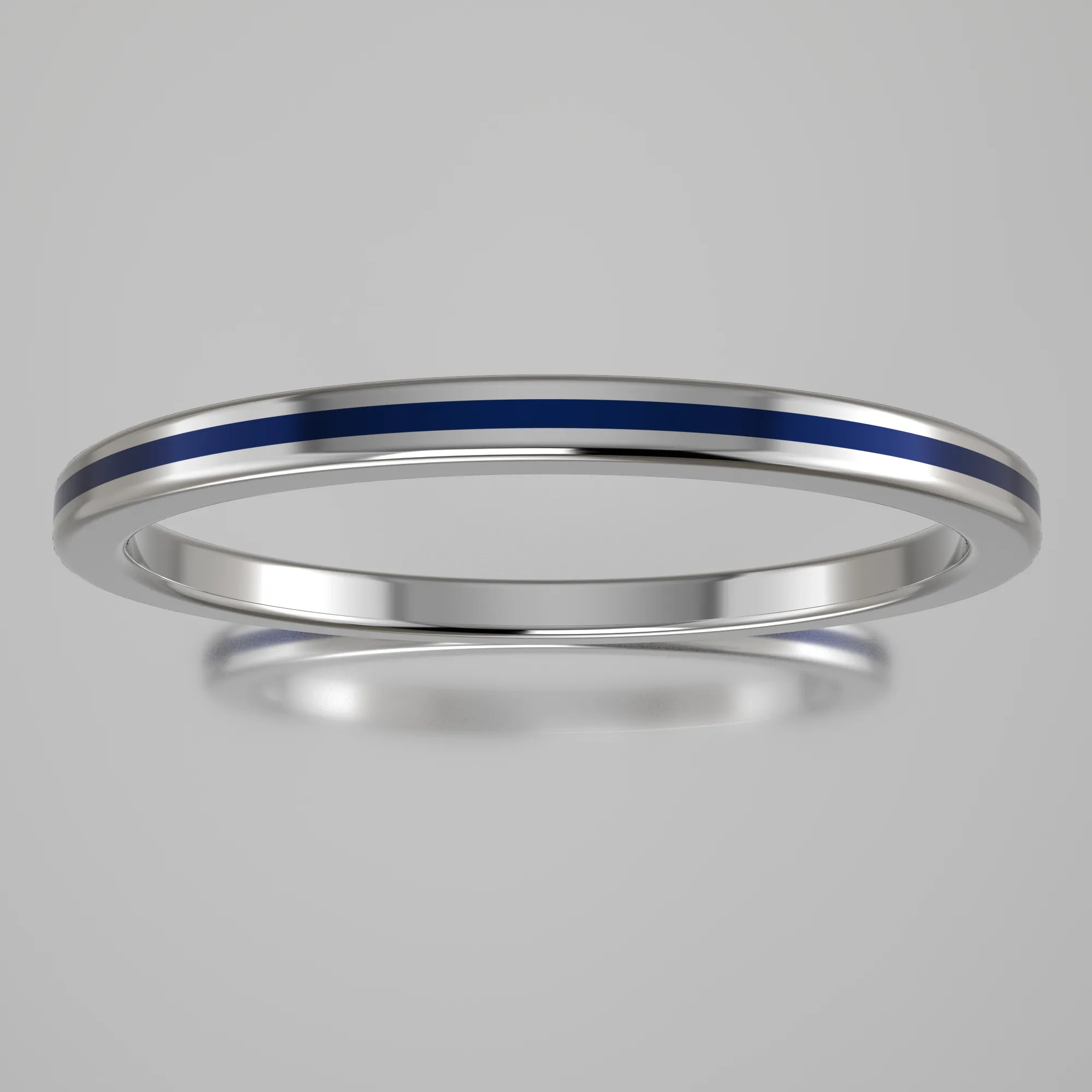 Polished Sterling Silver 1.5mm Stacking Ring Dark Blue Resin