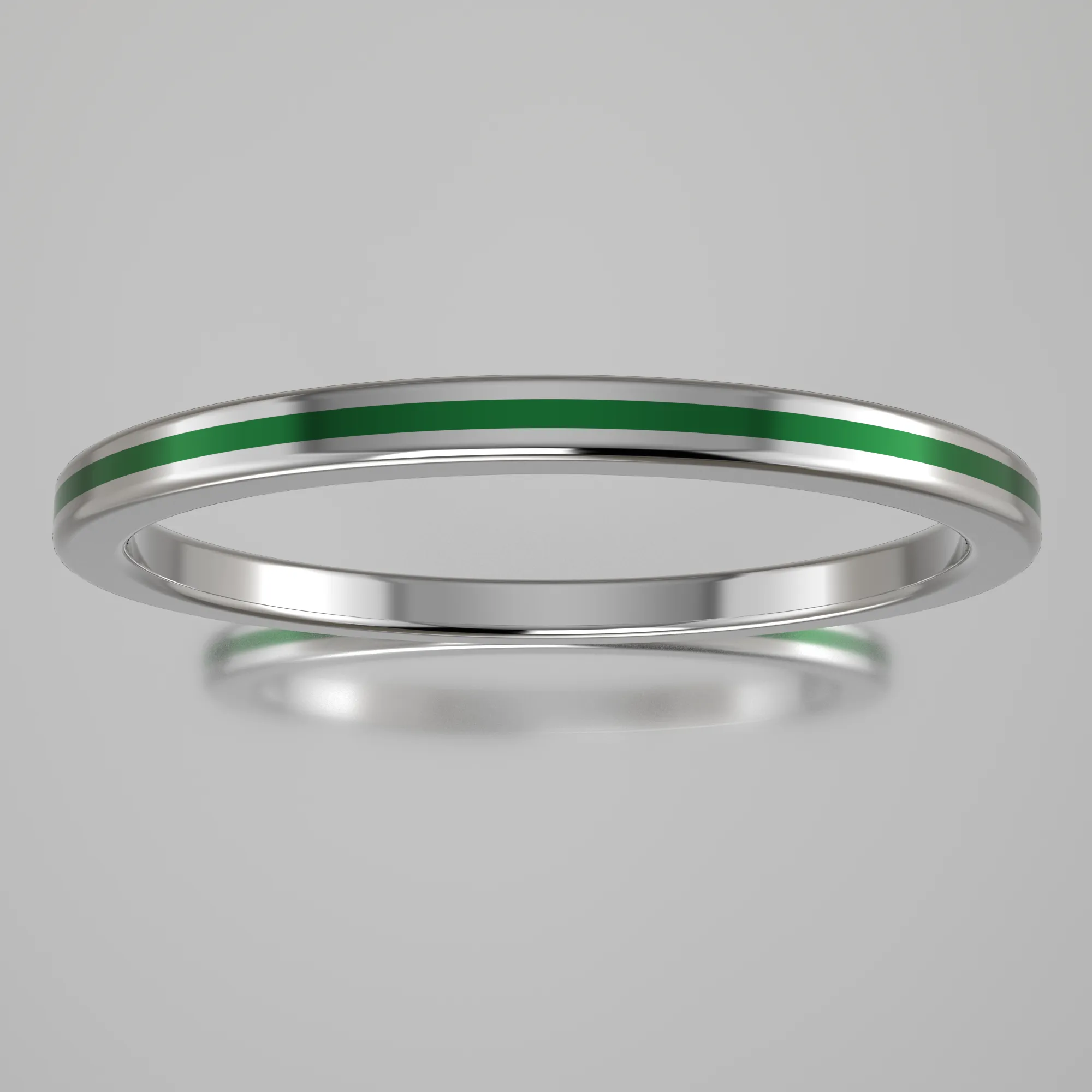 Polished Sterling Silver 1.5mm Stacking Ring Green Resin