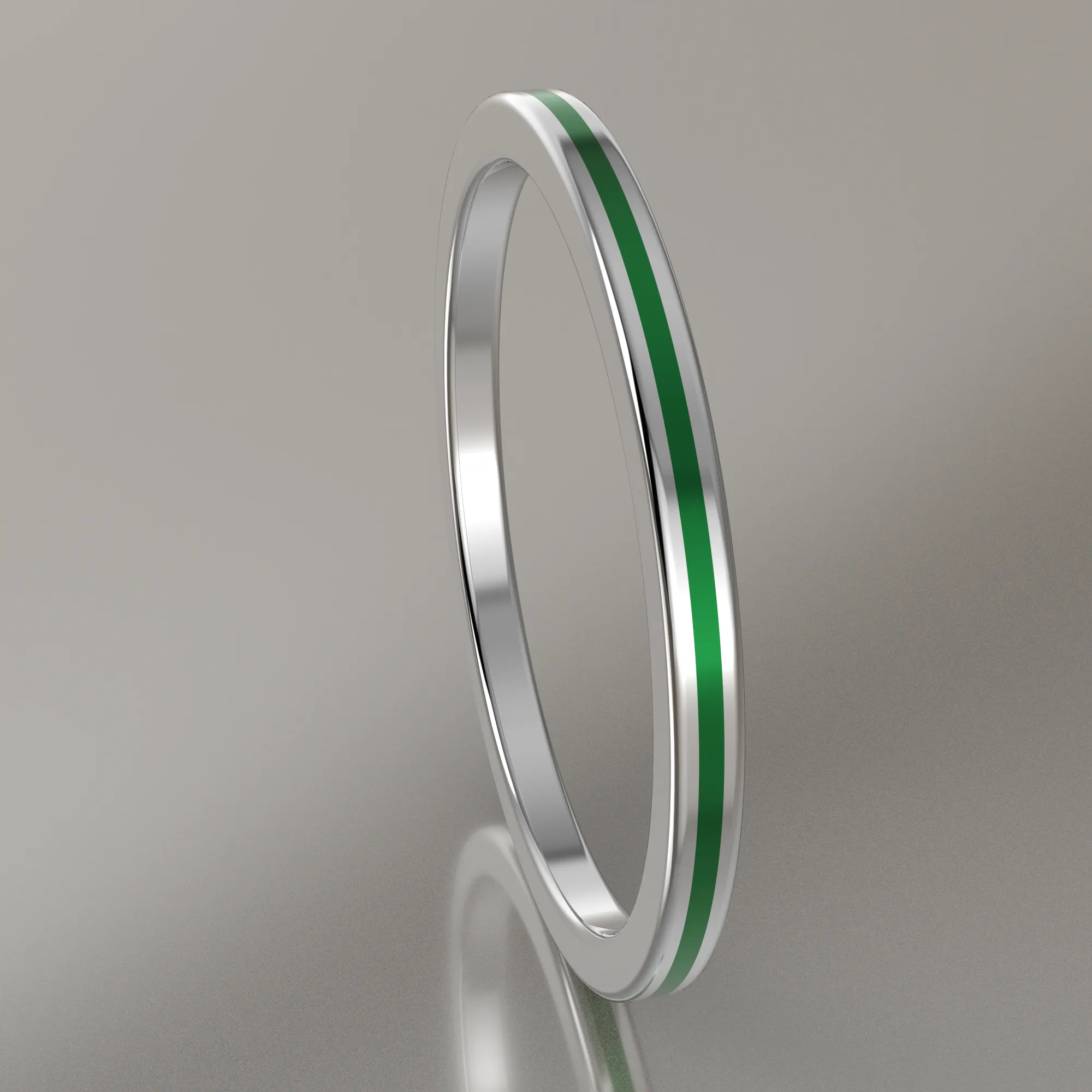 Polished Sterling Silver 1.5mm Stacking Ring Green Resin