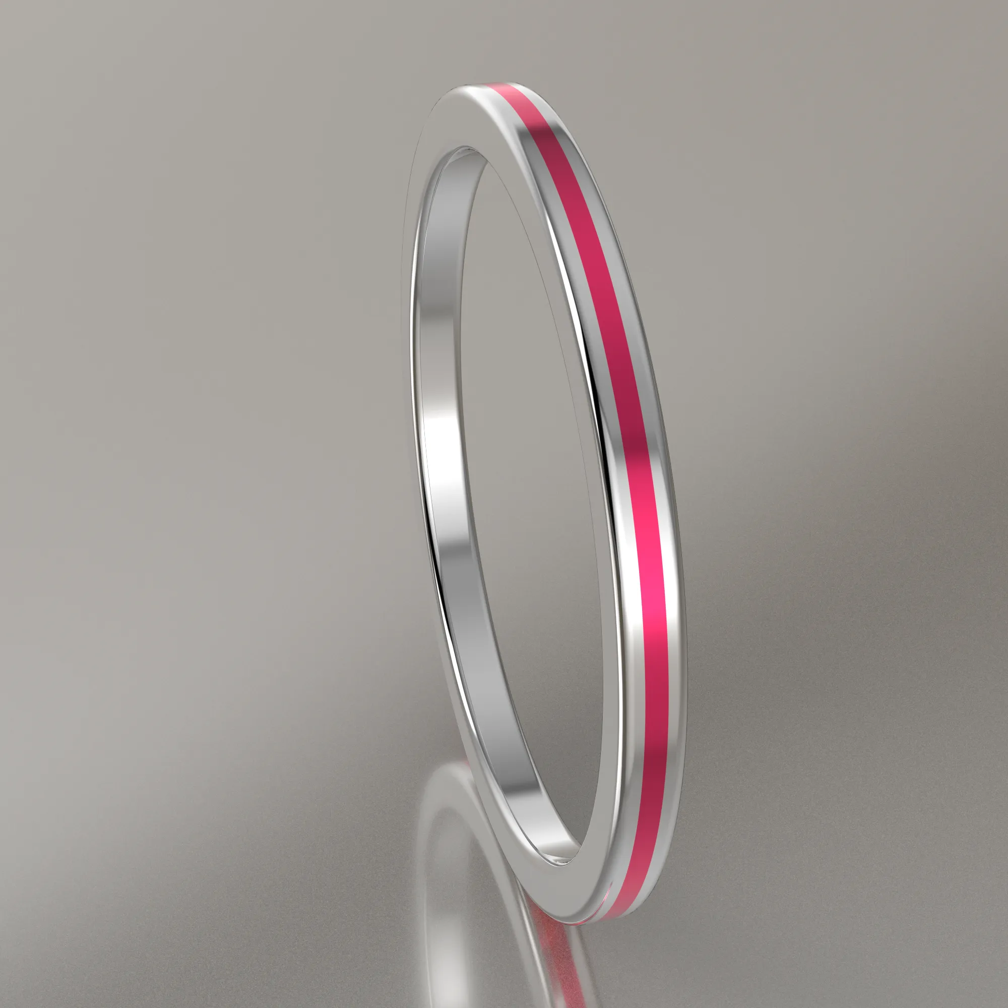 Polished Sterling Silver 1.5mm Stacking Ring Pink Resin