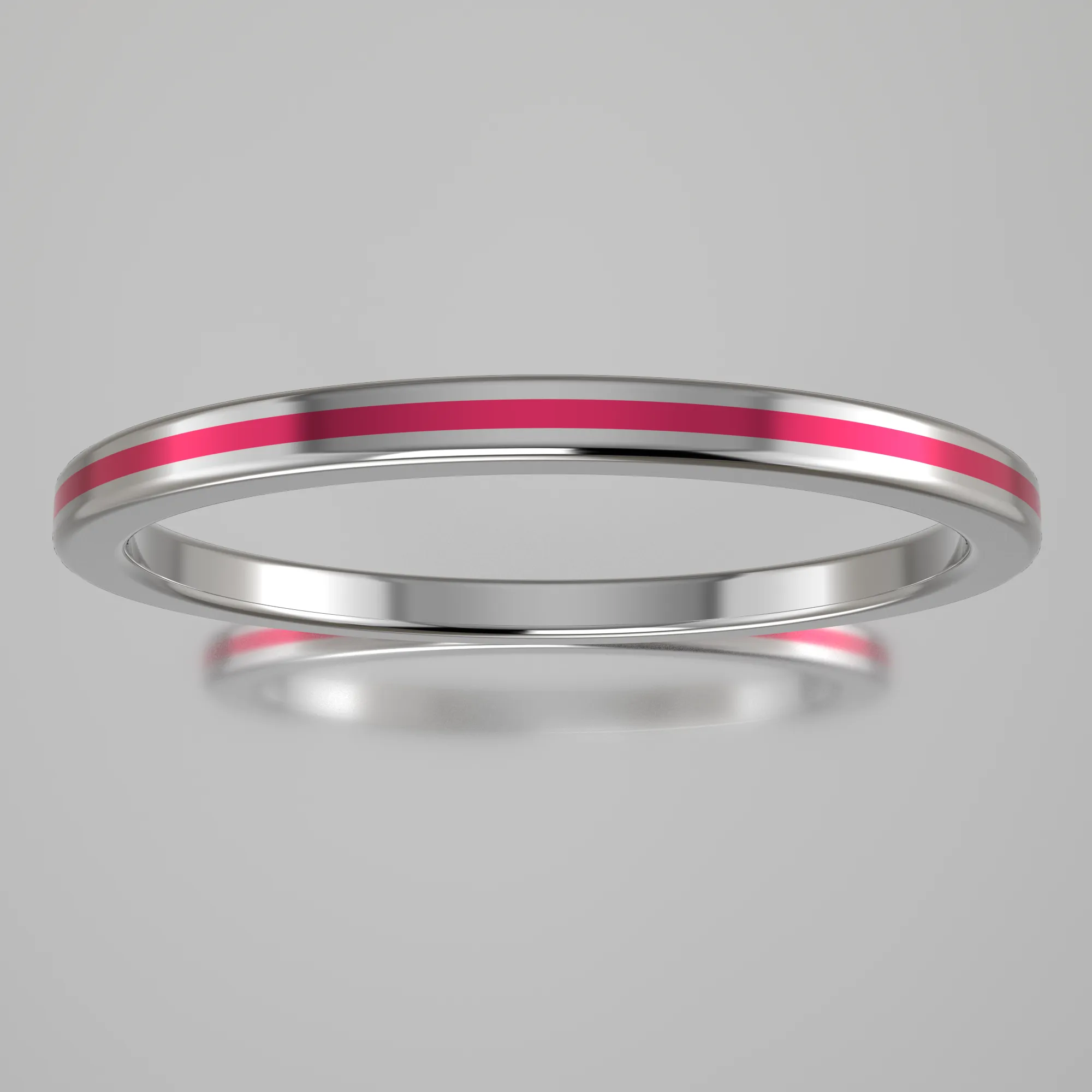 Polished Sterling Silver 1.5mm Stacking Ring Pink Resin