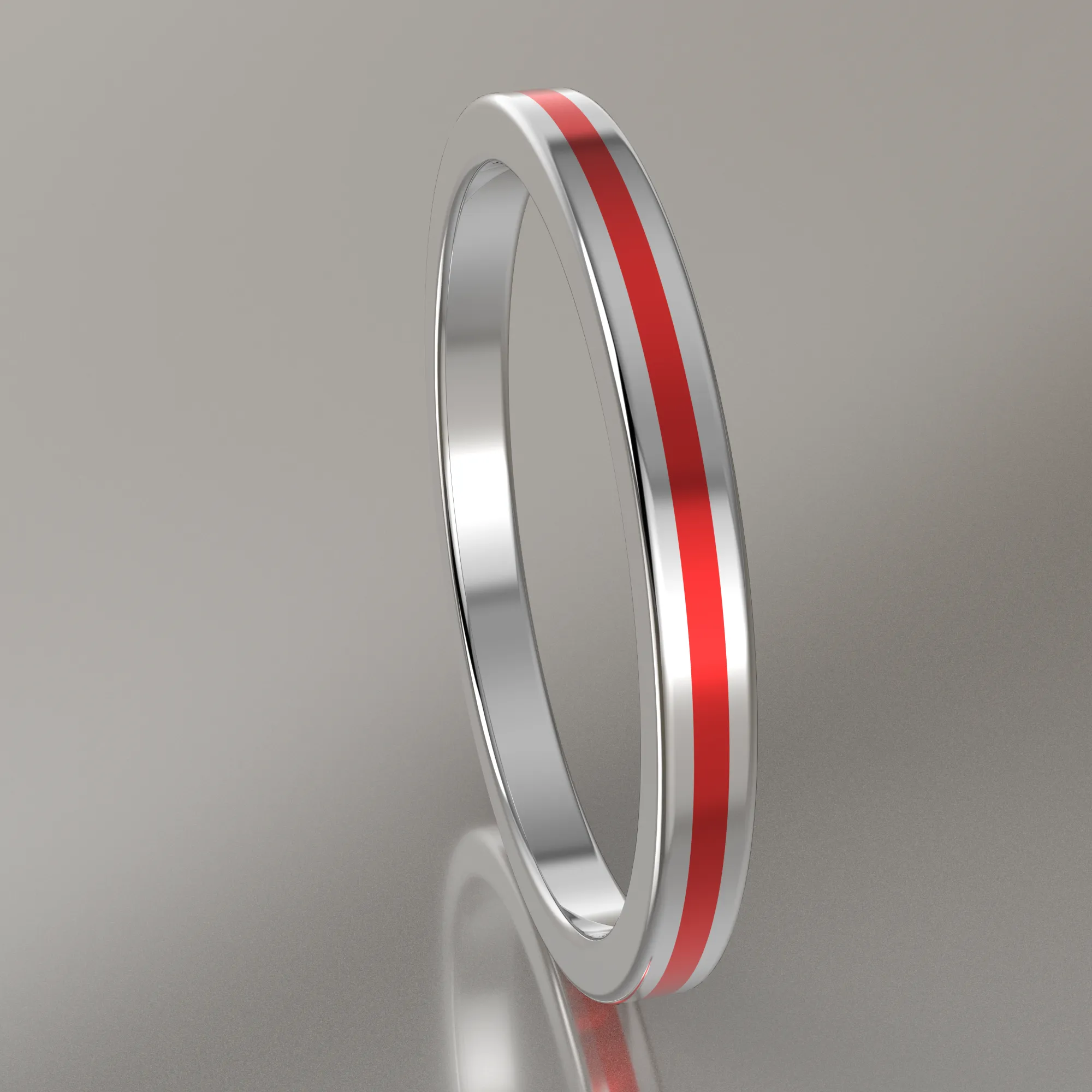 Polished Sterling Silver 2mm Stacking Ring Red Resin