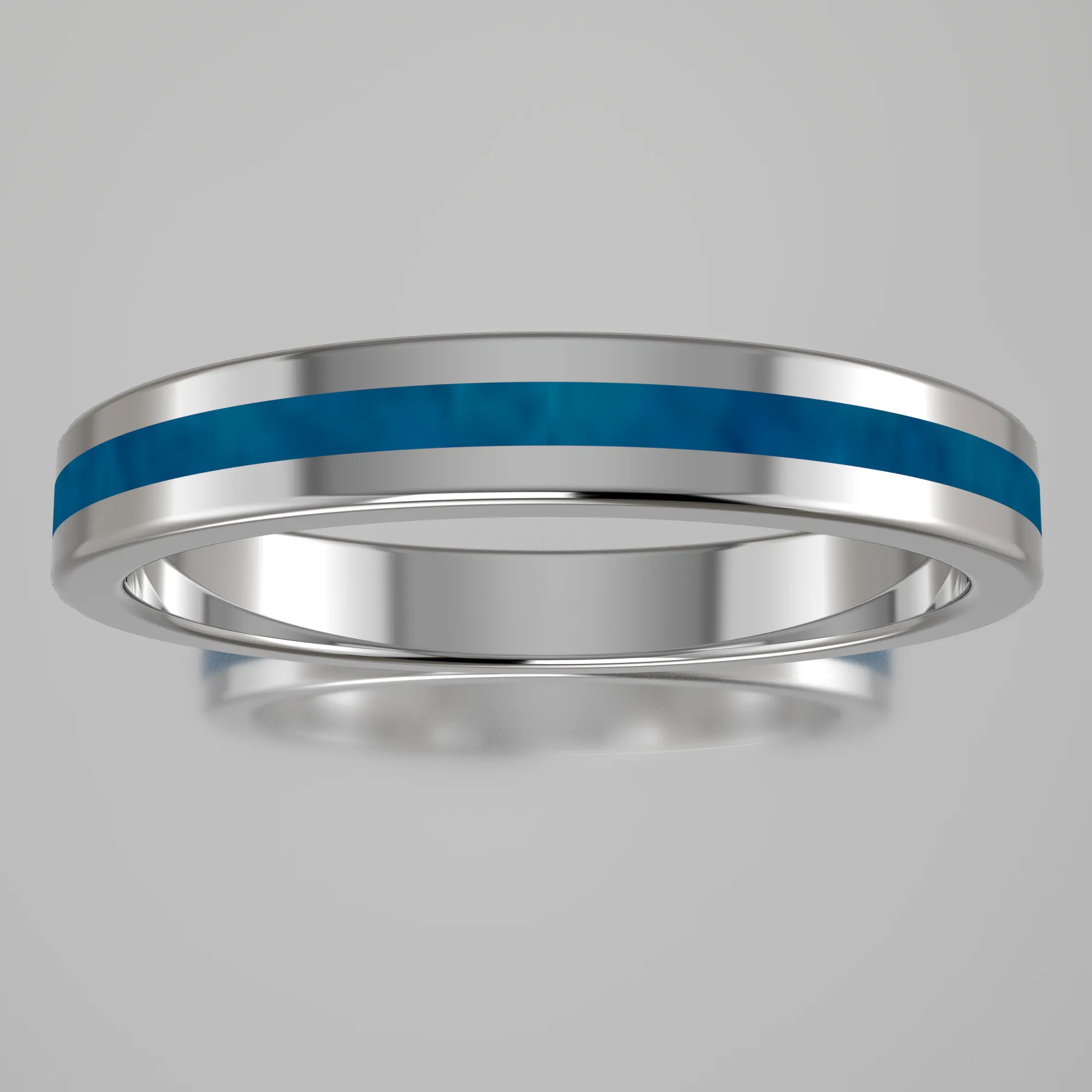Polished Sterling Silver 3mm Stacking Ring Blue Swirl Resin