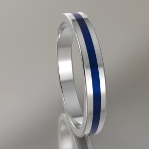 Polished Sterling Silver 3mm Stacking Ring Dark Blue Resin