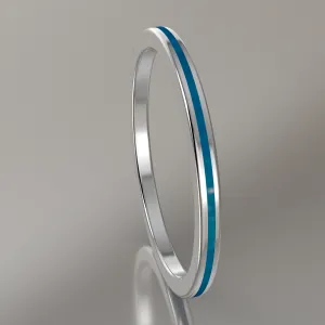 Polished White Gold 1.5mm Stacking Ring Blue Swirl Resin