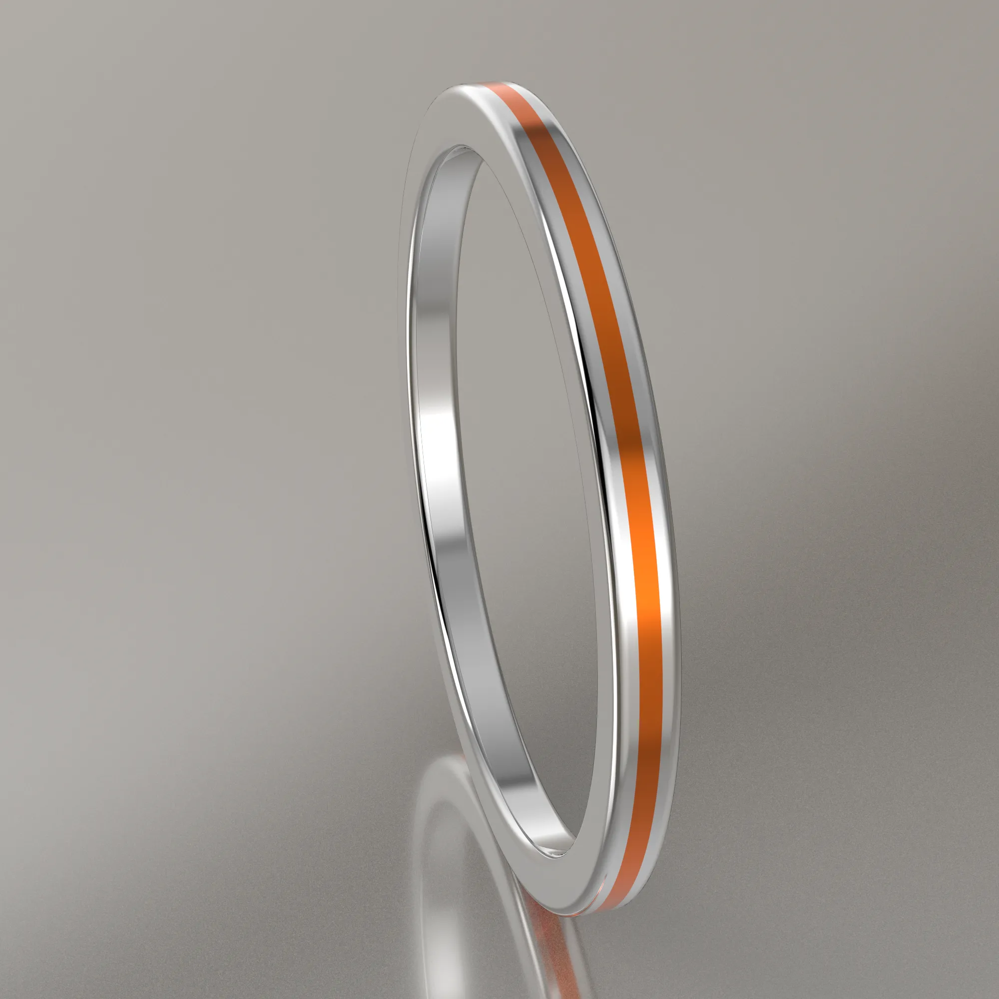 Polished White Gold 1.5mm Stacking Ring Orange Resin