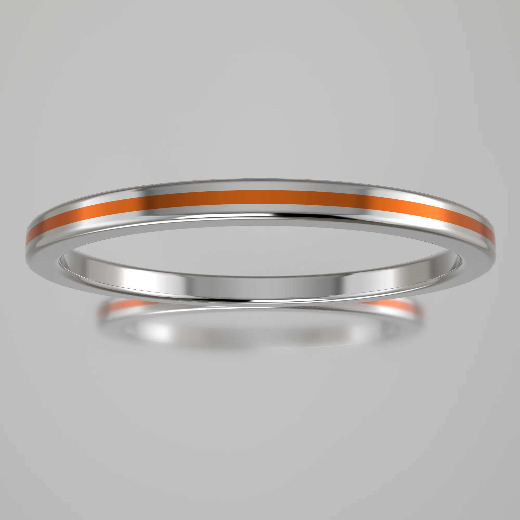 Polished White Gold 1.5mm Stacking Ring Orange Resin