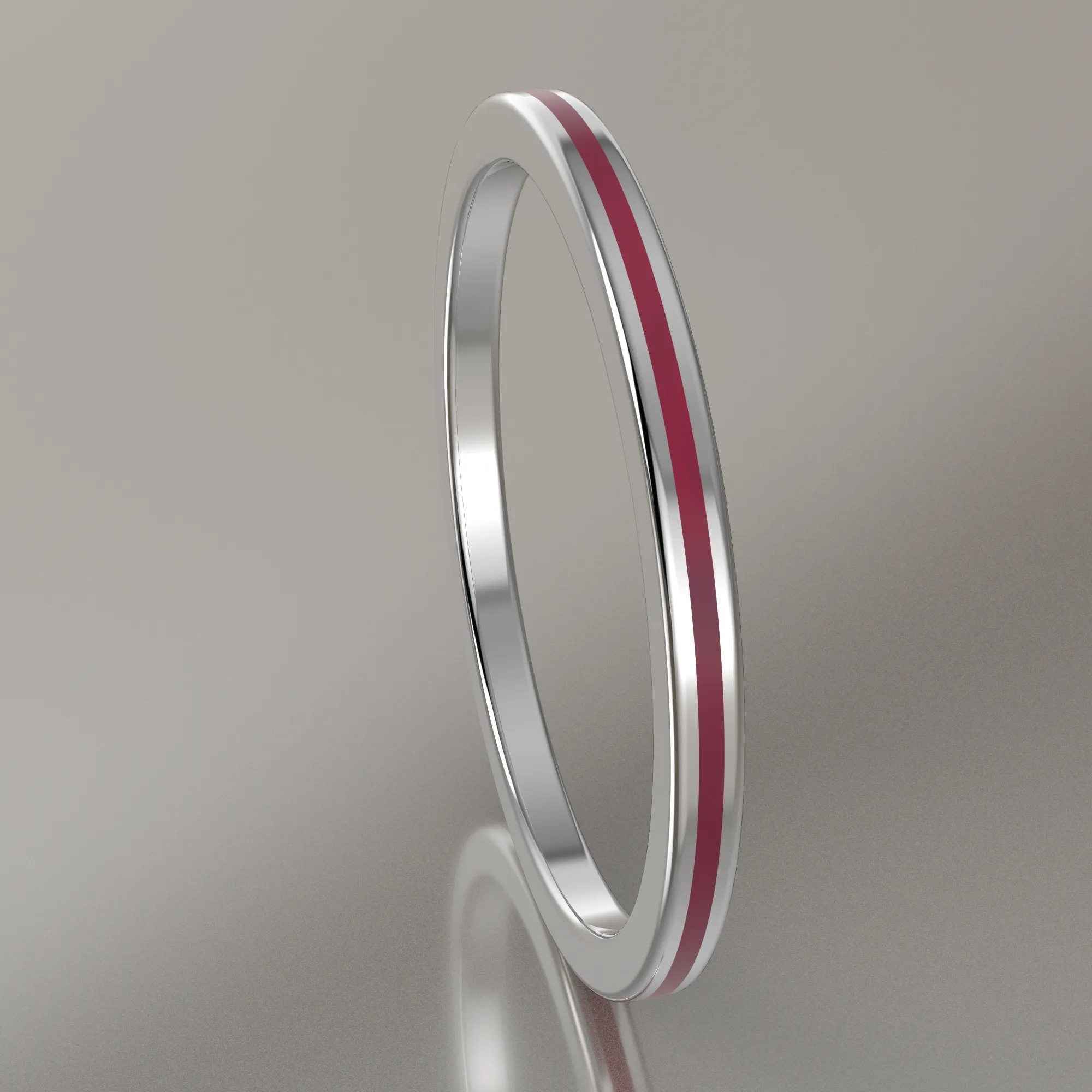Polished White Gold 1.5mm Stacking Ring Transparent Pink Resin
