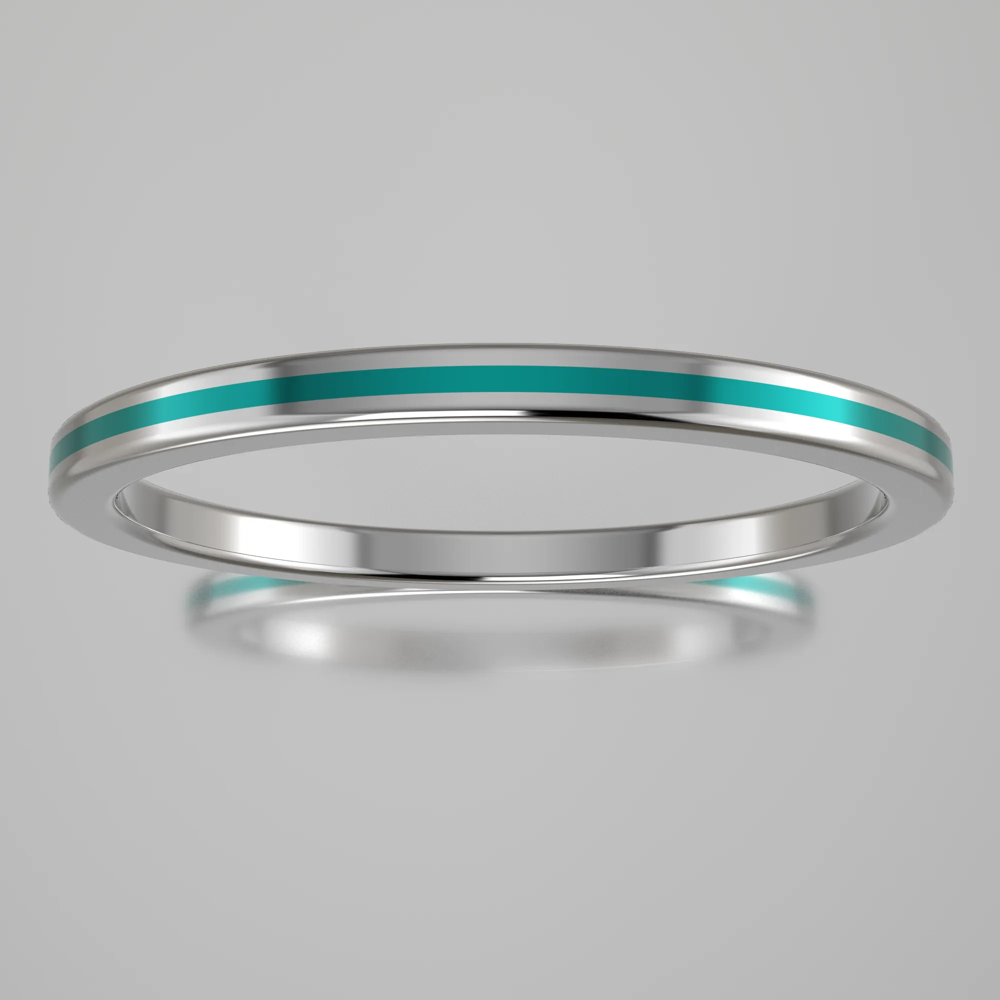 Polished White Gold 1.5mm Stacking Ring Turquoise Resin