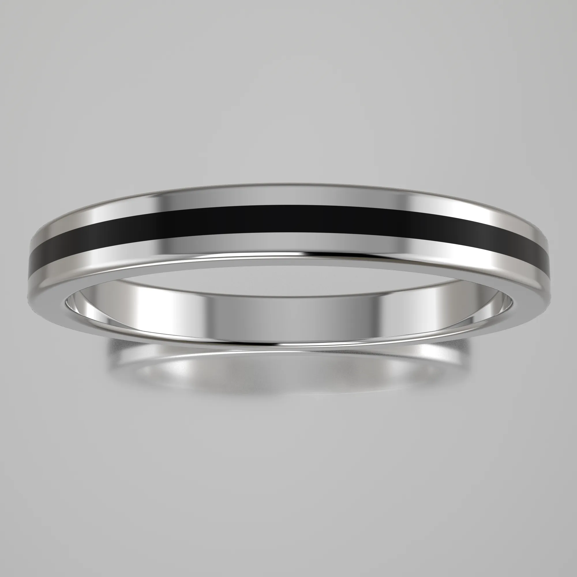 Polished White Gold 2.5mm Stacking Black Resin