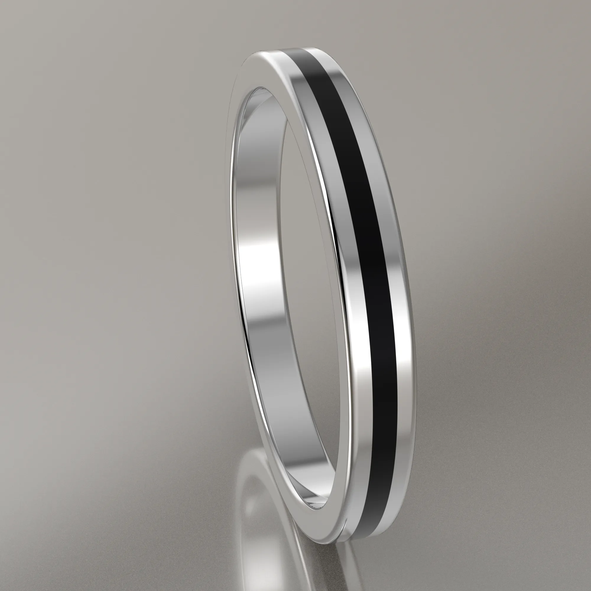 Polished White Gold 2.5mm Stacking Black Resin
