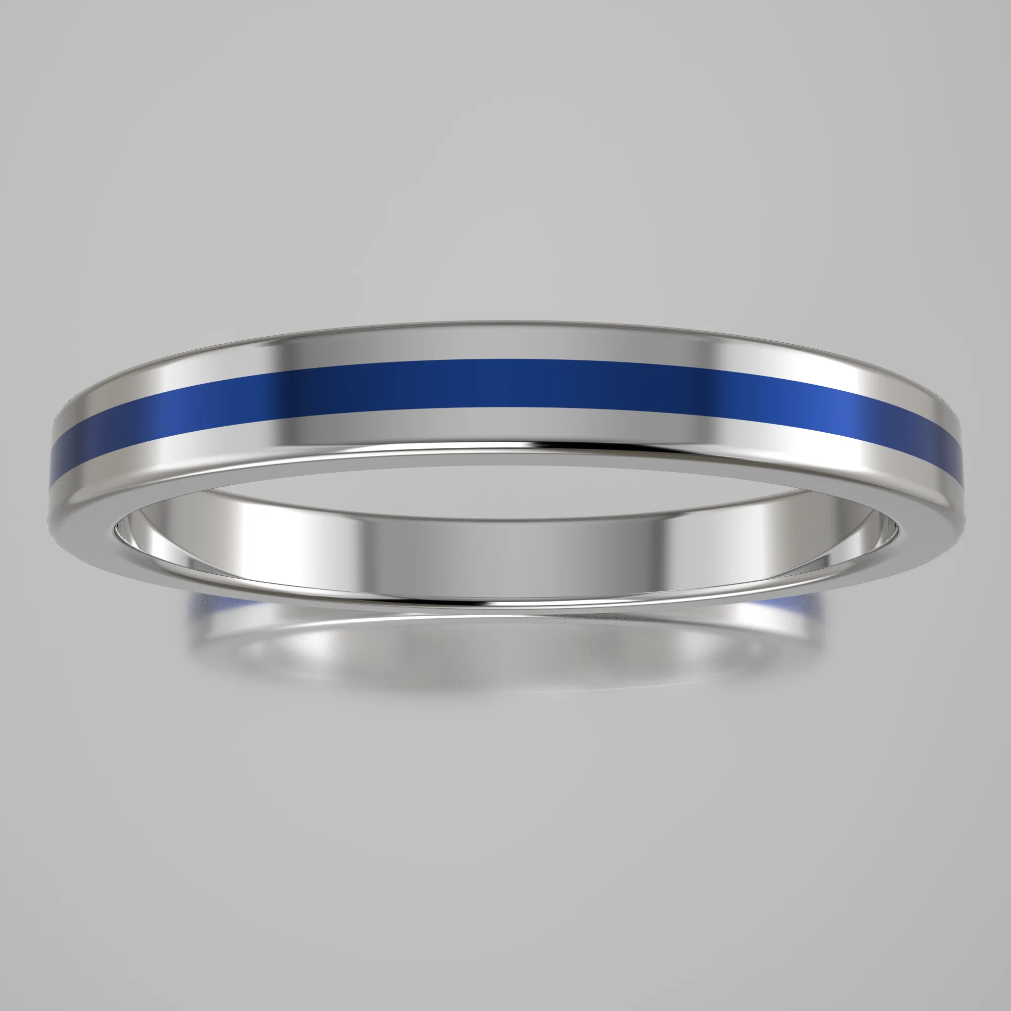 Polished White Gold 2.5mm Stacking Ring Blue Resin