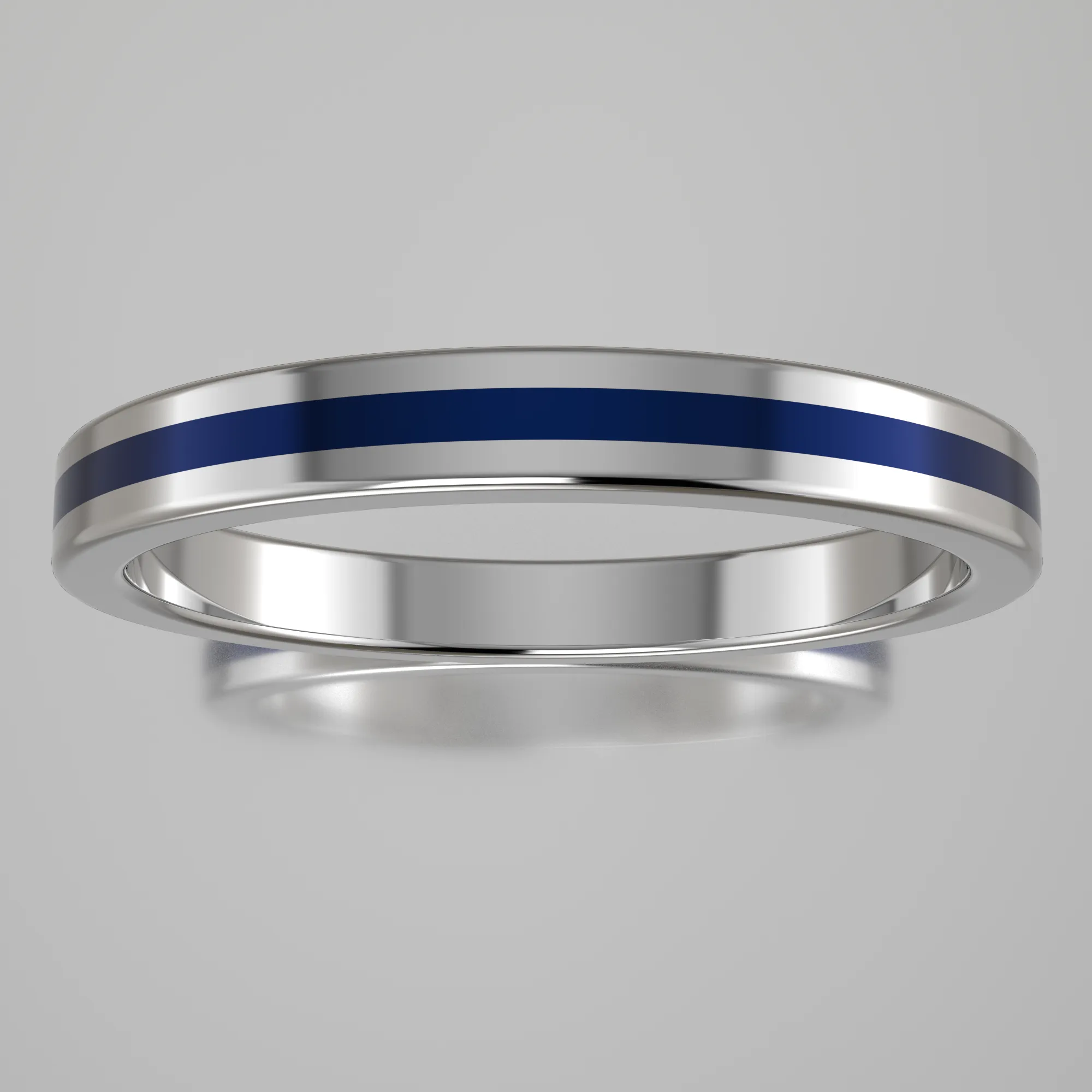 Polished White Gold 2.5mm Stacking Ring Dark Blue Resin