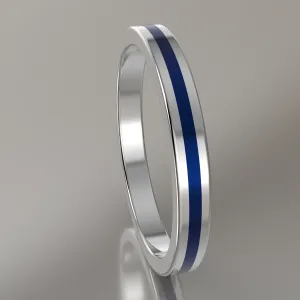 Polished White Gold 2.5mm Stacking Ring Dark Blue Resin