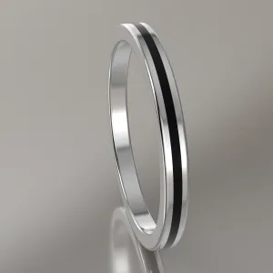 Polished White Gold 2mm Stacking Ring Black Resin
