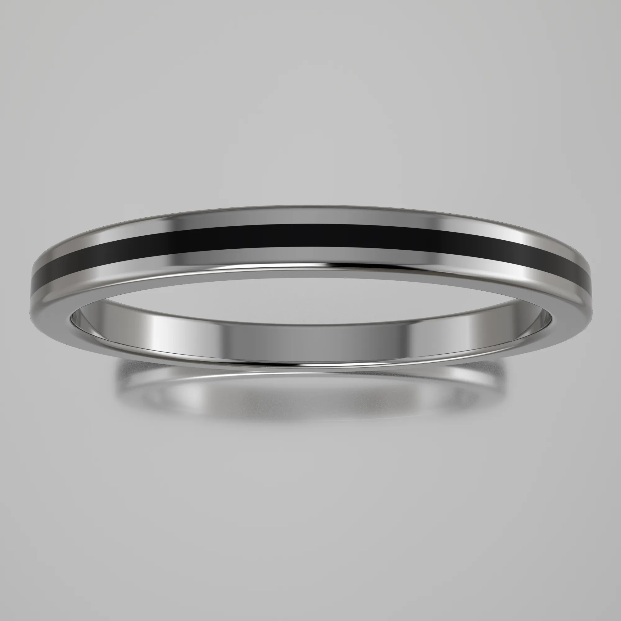 Polished White Gold 2mm Stacking Ring Black Resin