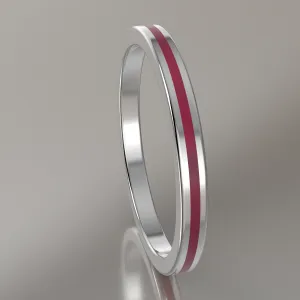 Polished White Gold 2mm Stacking Ring Transparent Pink Resin