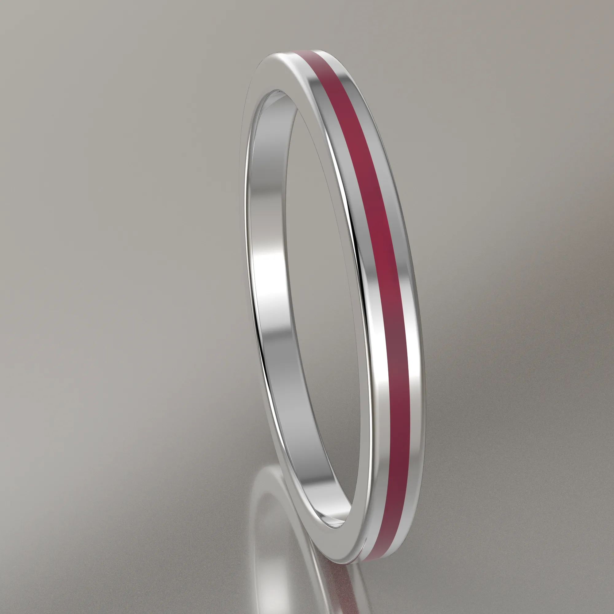 Polished White Gold 2mm Stacking Ring Transparent Pink Resin