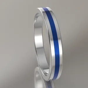Polished White Gold 3mm Stacking Ring Blue Resin