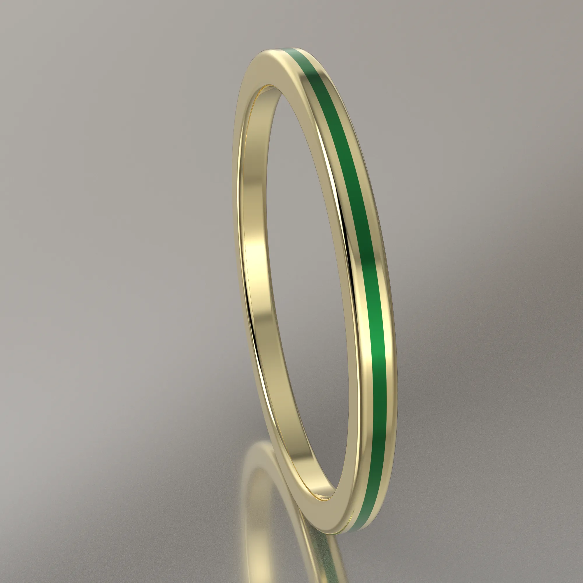 Polished Yellow Gold 1.5mm Stacking Ring Green Resin
